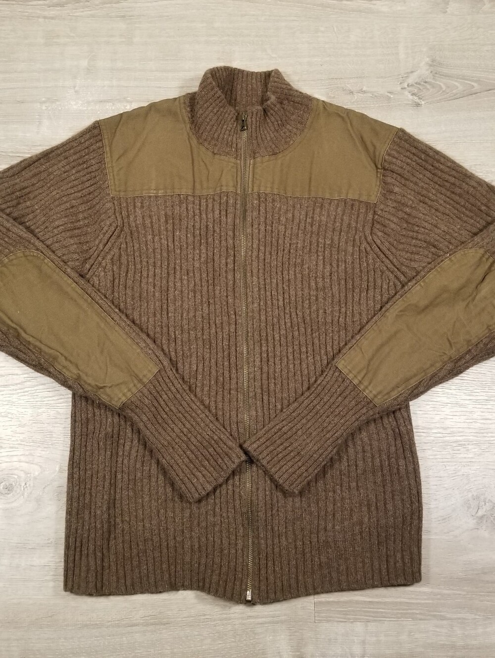 LL Bean Commando Brown Merino Lambs Wool Elbow Patches Sweater Hunting Mens L